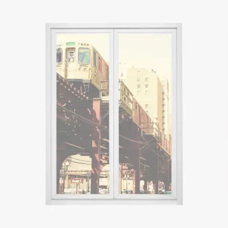 Fensteraufkleber retro hochbahn über der stadtstraße – Wallnifity®