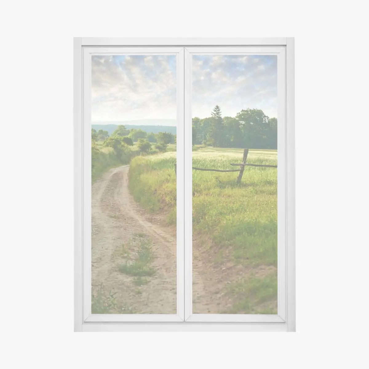 Fensteraufkleber sonniger landweg durch grüne wiesen – Wallnifity®