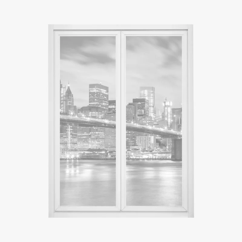 Fensteraufkleber schwarzweiß skyline von New York mit Brooklyn Bridge
