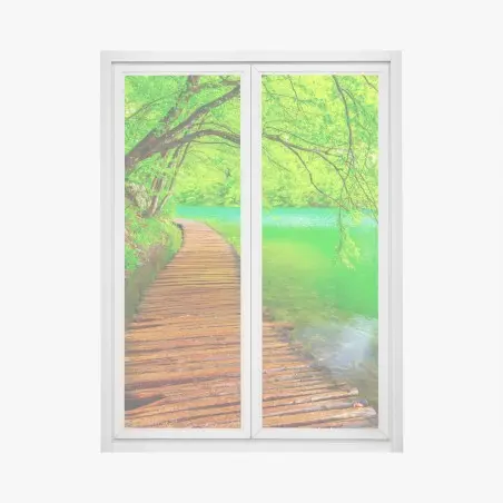Fensteraufkleber ruhiger grüner steg am see – Wallnifity®