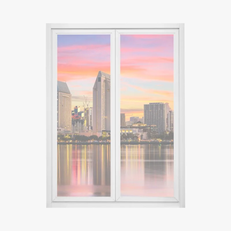 Fensteraufkleber San Diego skyline bei sonnenuntergang