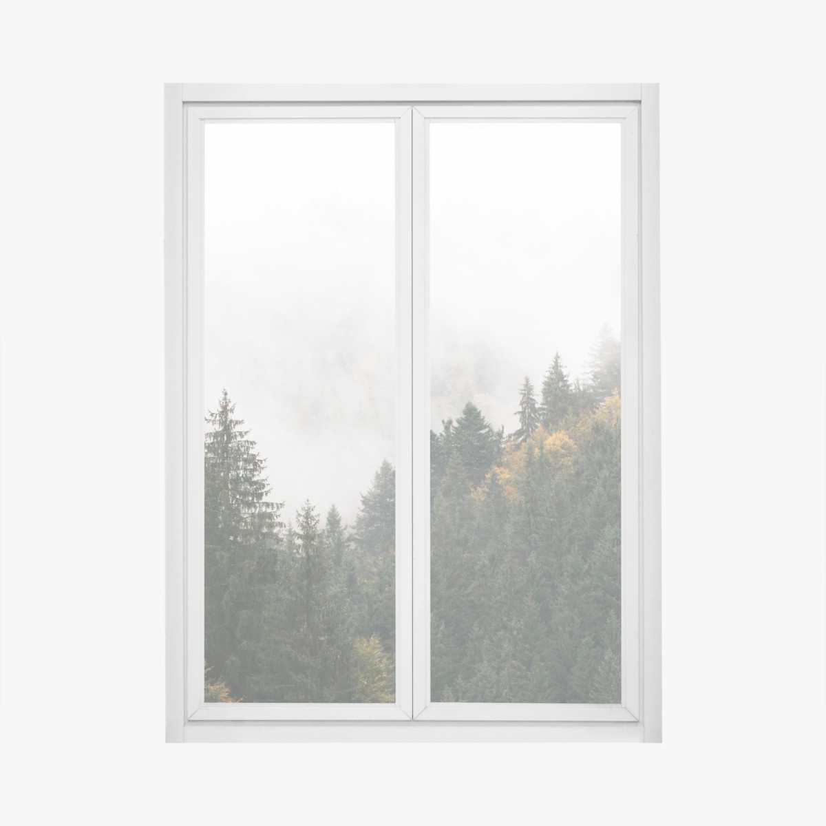 Fensteraufkleber nebliger bergwald im dunst – Wallnifity®