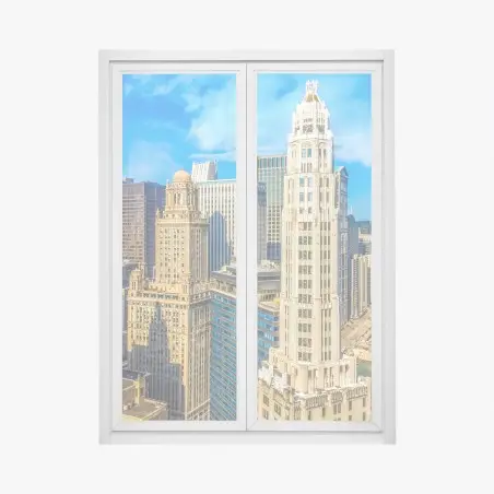Fensteraufkleber Chicago skyline über dem fluss – Wallnifity®