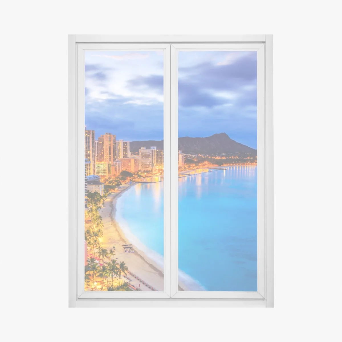 Fensteraufkleber Honolulu skyline bei dämmerung – Wallnifity® Fensteraufkleber Honolulu skyline bei dämmerung – Wallnifity®