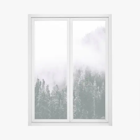Fensteraufkleber nebliger immergrüner wald – Wallnifity®