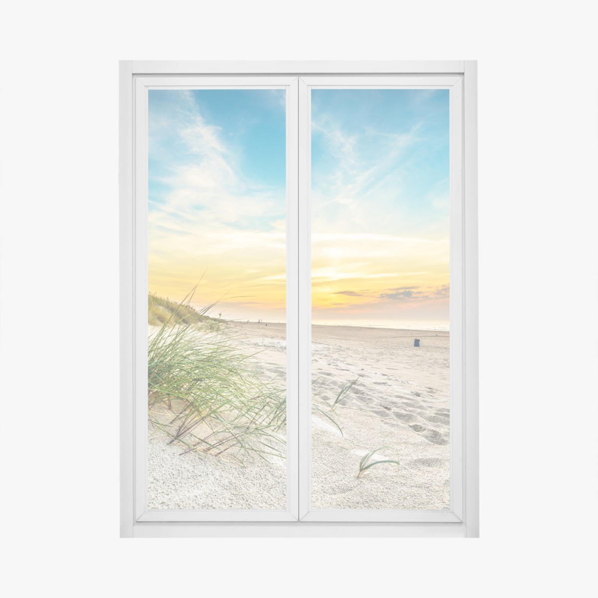 Fensteraufkleber sonnenuntergang über ruhigen dünen – Wallnifity®