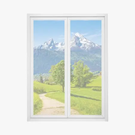 Fensteraufkleber ruhige alpenwiese mit berggipfeln – Wallnifity®