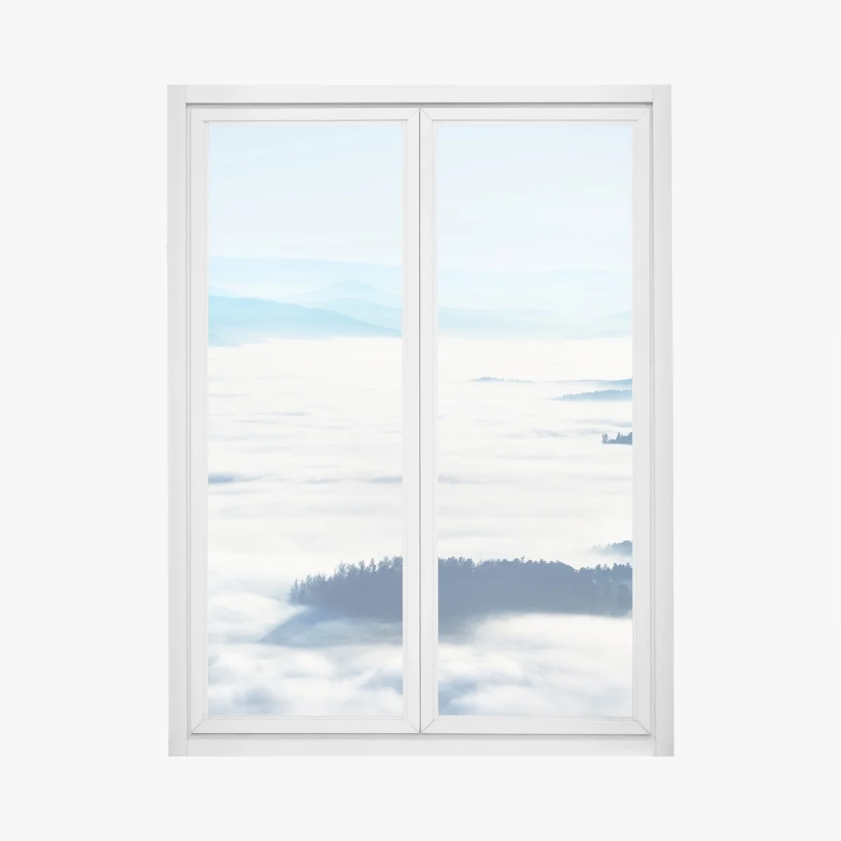 Fensteraufkleber neblige bergpanorama über dem tal – Wallnifity® Fensteraufkleber neblige bergpanorama über dem tal – Wallnifity®