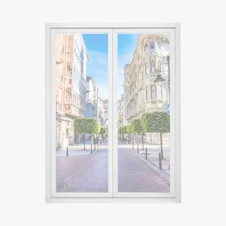 Fensteraufkleber Santander straße im stadtkern mit historischem bogen – Wallnifity®