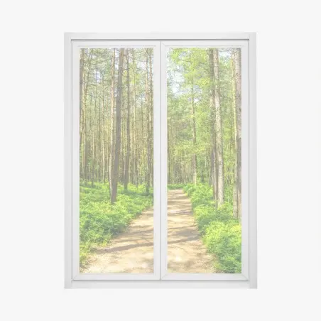 Fensteraufkleber sonniger waldweg zwischen kiefern – Wallnifity®