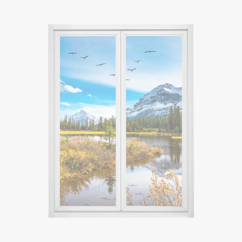 Fensteraufkleber herbstlicher bergsee mit vögeln
