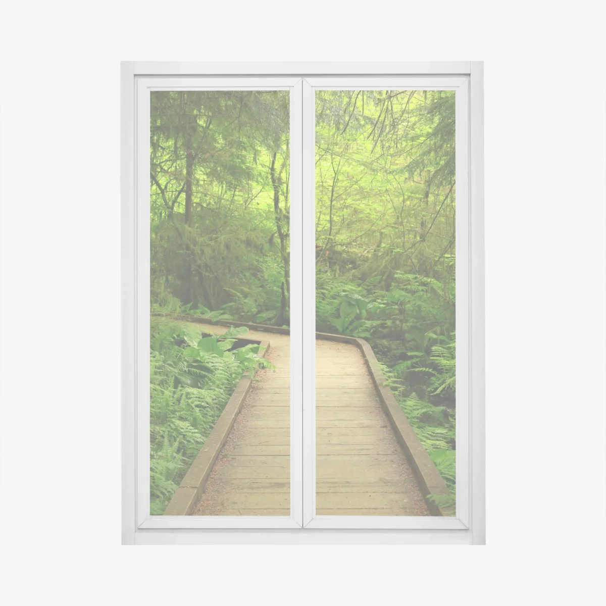 Fensteraufkleber ruhiger grüner waldsteg – Wallnifity® Fensteraufkleber ruhiger grüner waldsteg – Wallnifity®