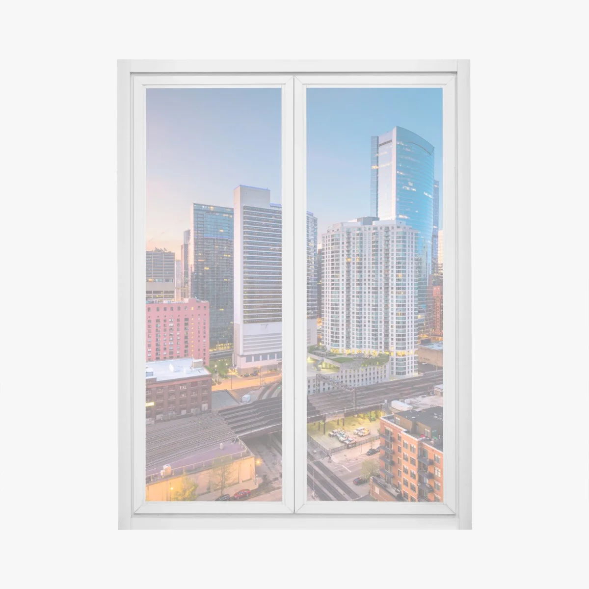 Fensteraufkleber Chicago skyline bei dämmerung – Wallnifity® Fensteraufkleber Chicago skyline bei dämmerung – Wallnifity®