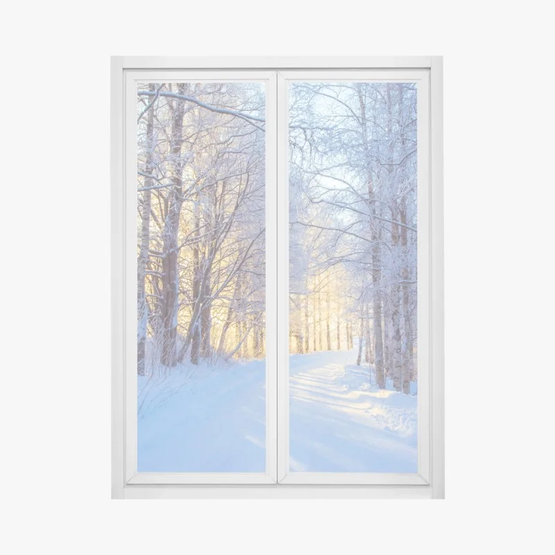 Fensteraufkleber birkenwald im winter bei sonnenaufgang