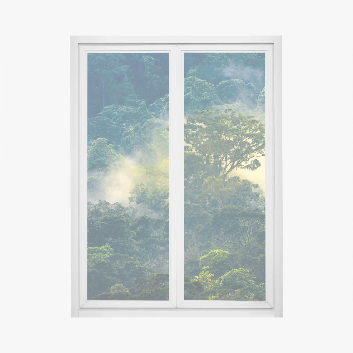 Fensteraufkleber nebliger regenwald mit baumkronen – Wallnifity® Fensteraufkleber nebliger regenwald mit baumkronen – Wallnifity®