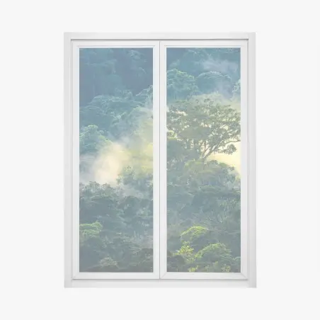 Fensteraufkleber nebliger regenwald mit baumkronen – Wallnifity®