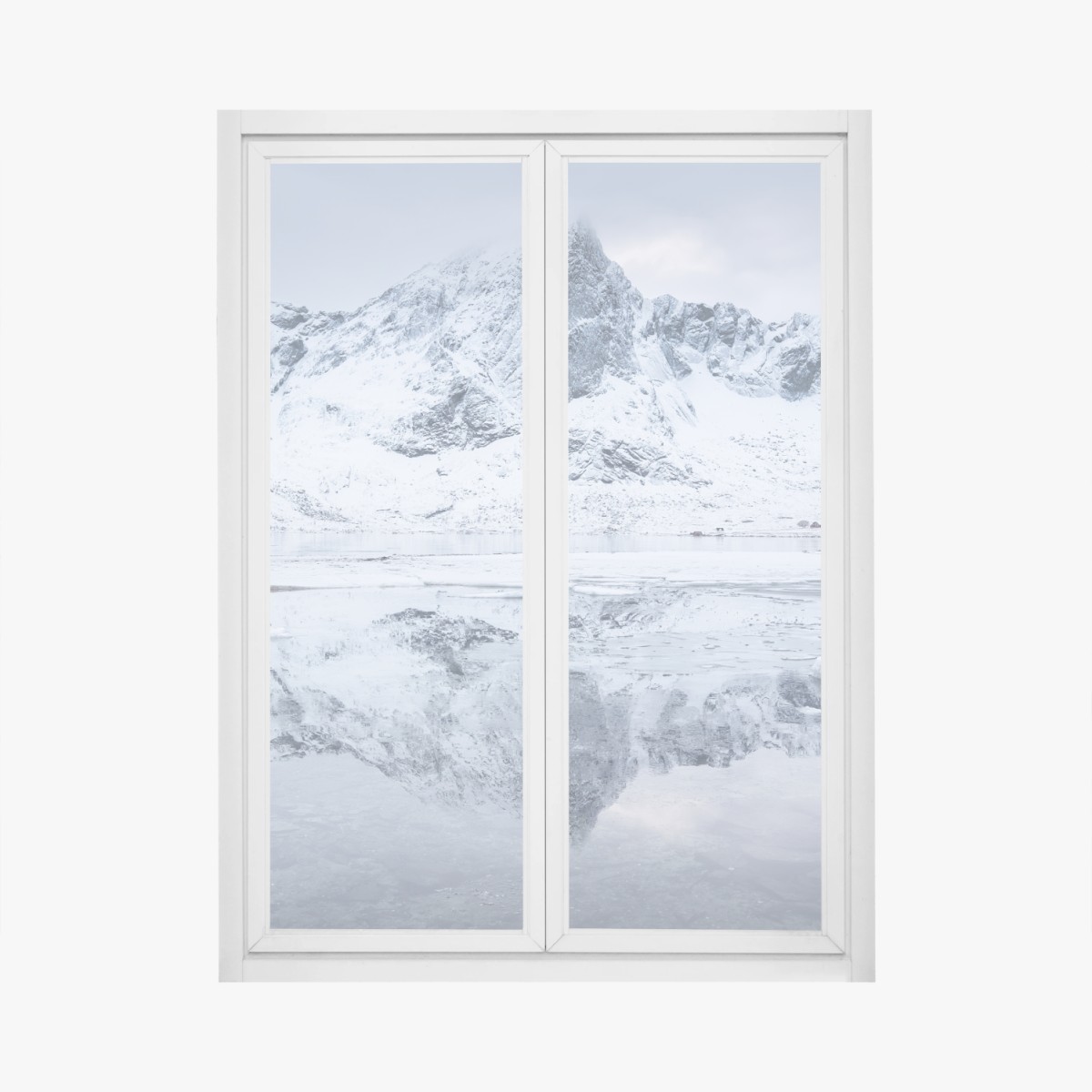 Fensteraufkleber verschneite bergspiegelung in Norwegen – Wallnifity®