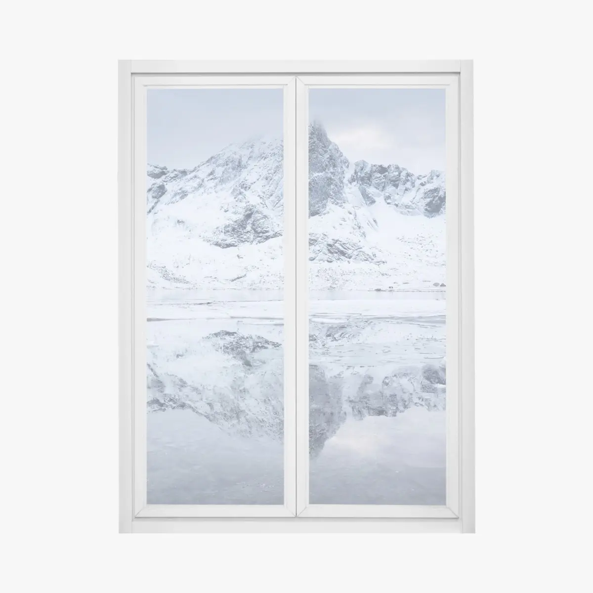 Fensteraufkleber verschneite bergspiegelung in Norwegen – Wallnifity®