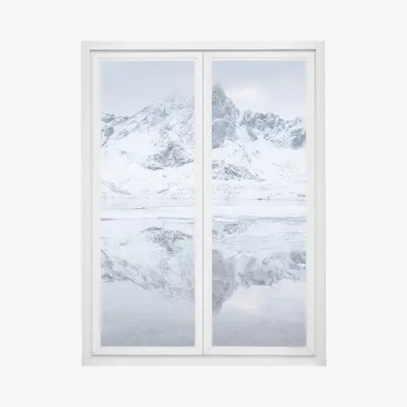 Fensteraufkleber verschneite bergspiegelung in Norwegen – Wallnifity®