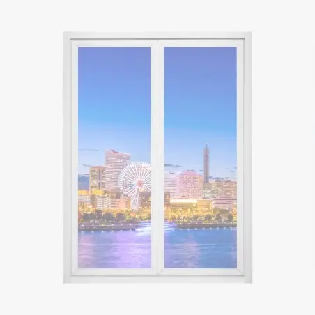 Fensteraufkleber Yokohama skyline bei dämmerung – Wallnifity®