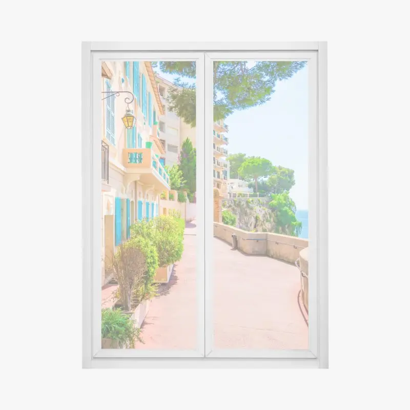 Fensteraufkleber mediterrane promenade mit pastellfarbenen häusern