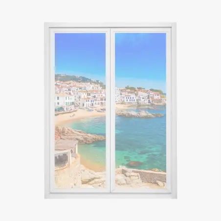 Fensteraufkleber sonniges mediterranes küstendorf – Wallnifity®