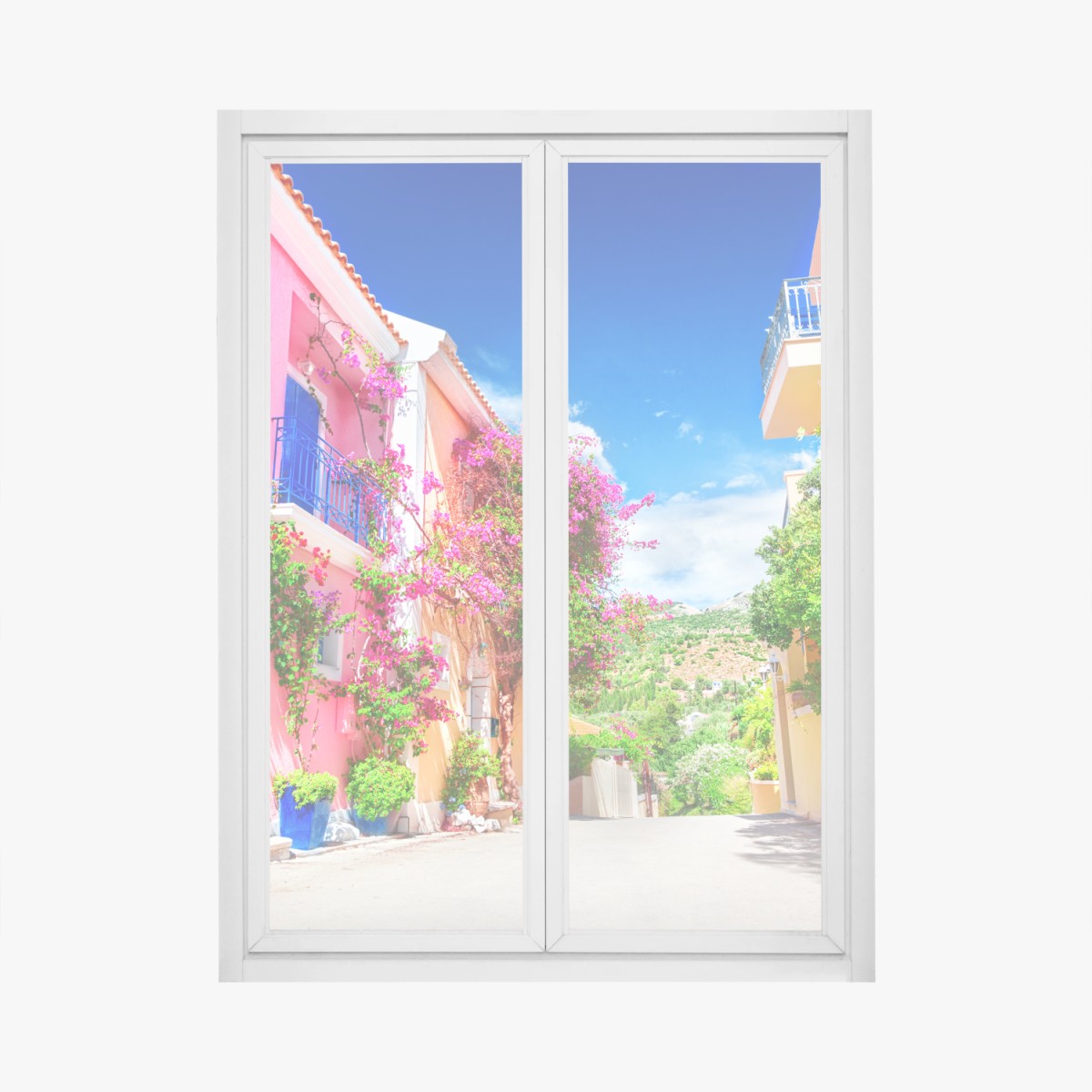 Fensteraufkleber bunte gasse auf Kefalonia – Wallnifity®