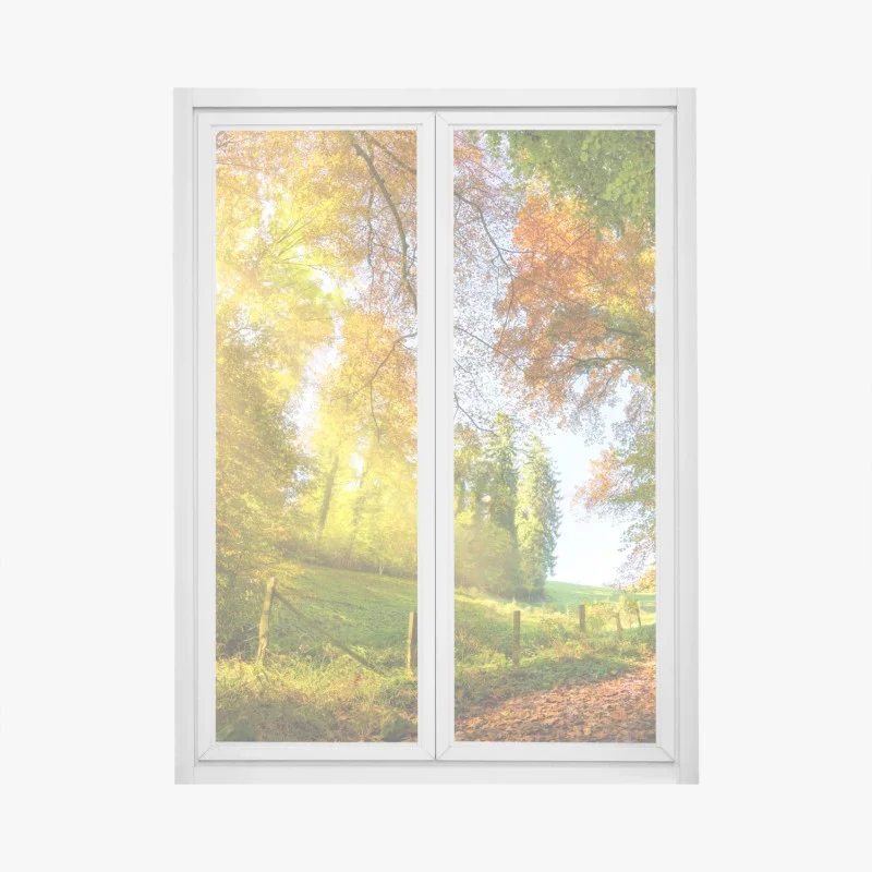 Fensteraufkleber goldener herbstwaldweg