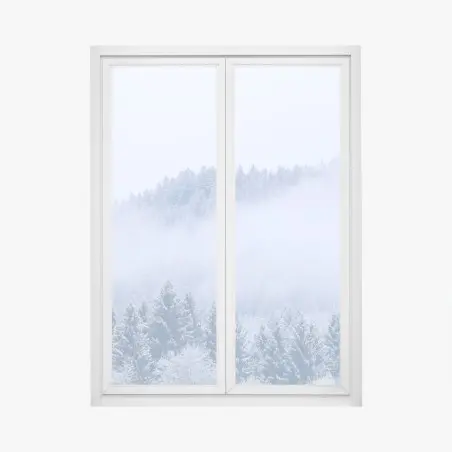 Fensteraufkleber winternebel über nadelwald – Wallnifity®