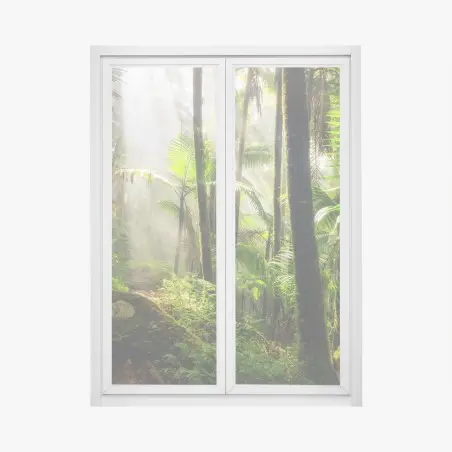 Fensteraufkleber tropischer regenwald mit sonnenstrahlen – Wallnifity®