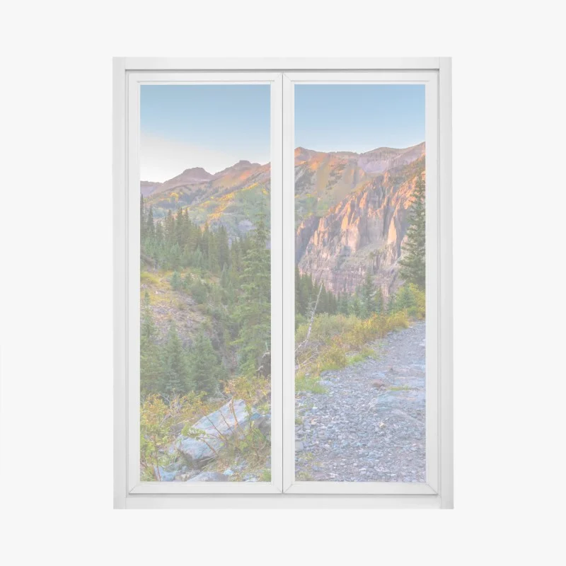 Fensteraufkleber alpiner wanderweg im sonnenuntergang