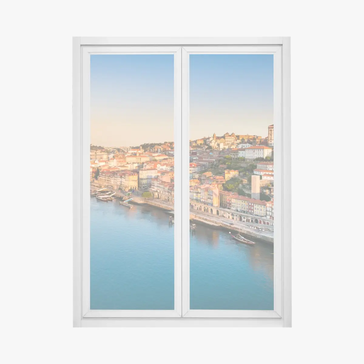 Fensteraufkleber sonnige Porto ufer-skyline im goldenen licht – Wallnifity® Fensteraufkleber sonnige Porto ufer-skyline im goldenen licht – Wallnifity®