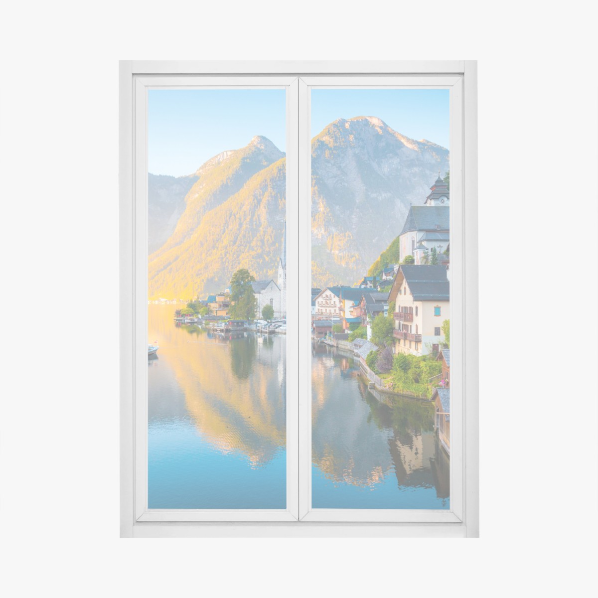 Fensteraufkleber morgendlicher lichtglanz über Hallstatt am see – Wallnifity®