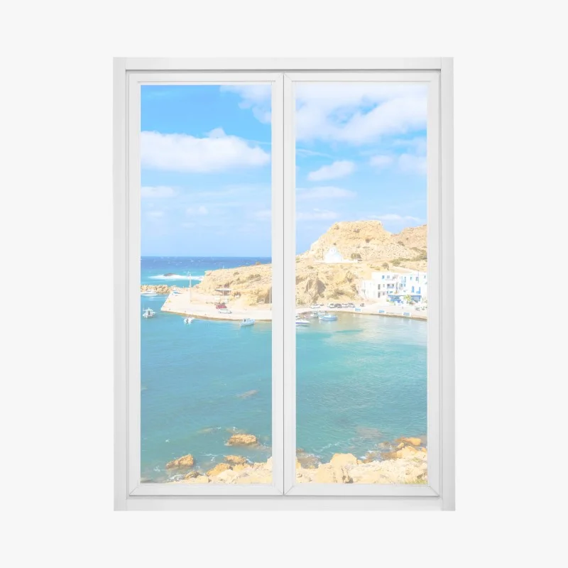Fensteraufkleber sonniger hafen Finiki an der Küste von Karpathos