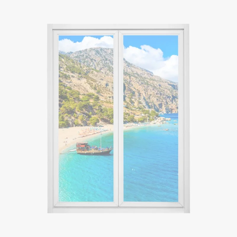 Fensteraufkleber segelboot am Apella strand, Karpathos