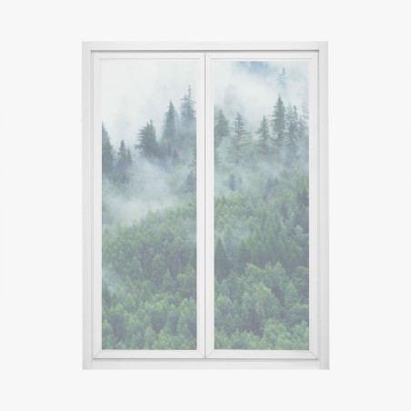 Fensteraufkleber nebliger grüner wald – Wallnifity®