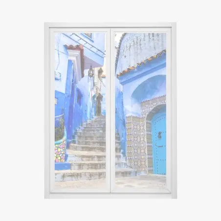 Fensteraufkleber blaue gasse in Chefchaouen, Marokko – Wallnifity®