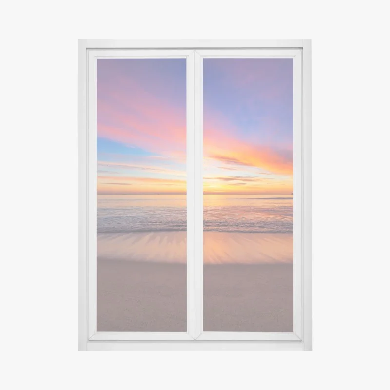 Fensteraufkleber lebendiger sonnenaufgang über einem ruhigen strand