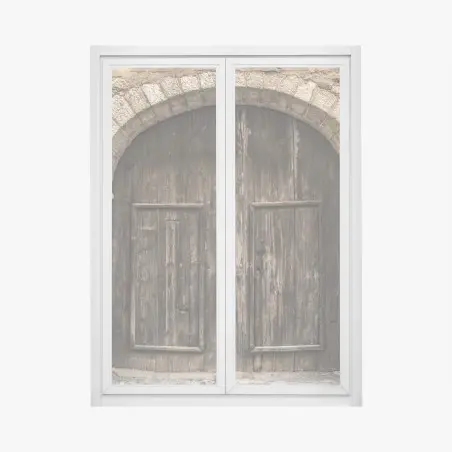 Fensteraufkleber rustikale holztür mit steinbogen – Wallnifity®