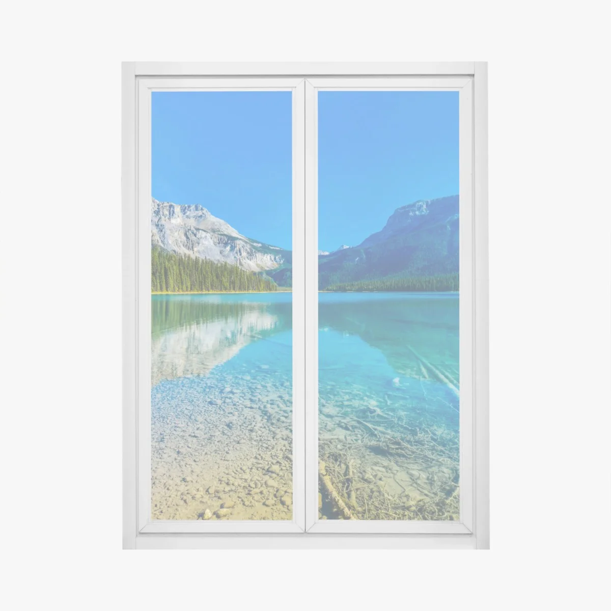 Fensteraufkleber türkises alpensee mit bergreflexionen – Wallnifity® Fensteraufkleber türkises alpensee mit bergreflexionen – Wallnifity®