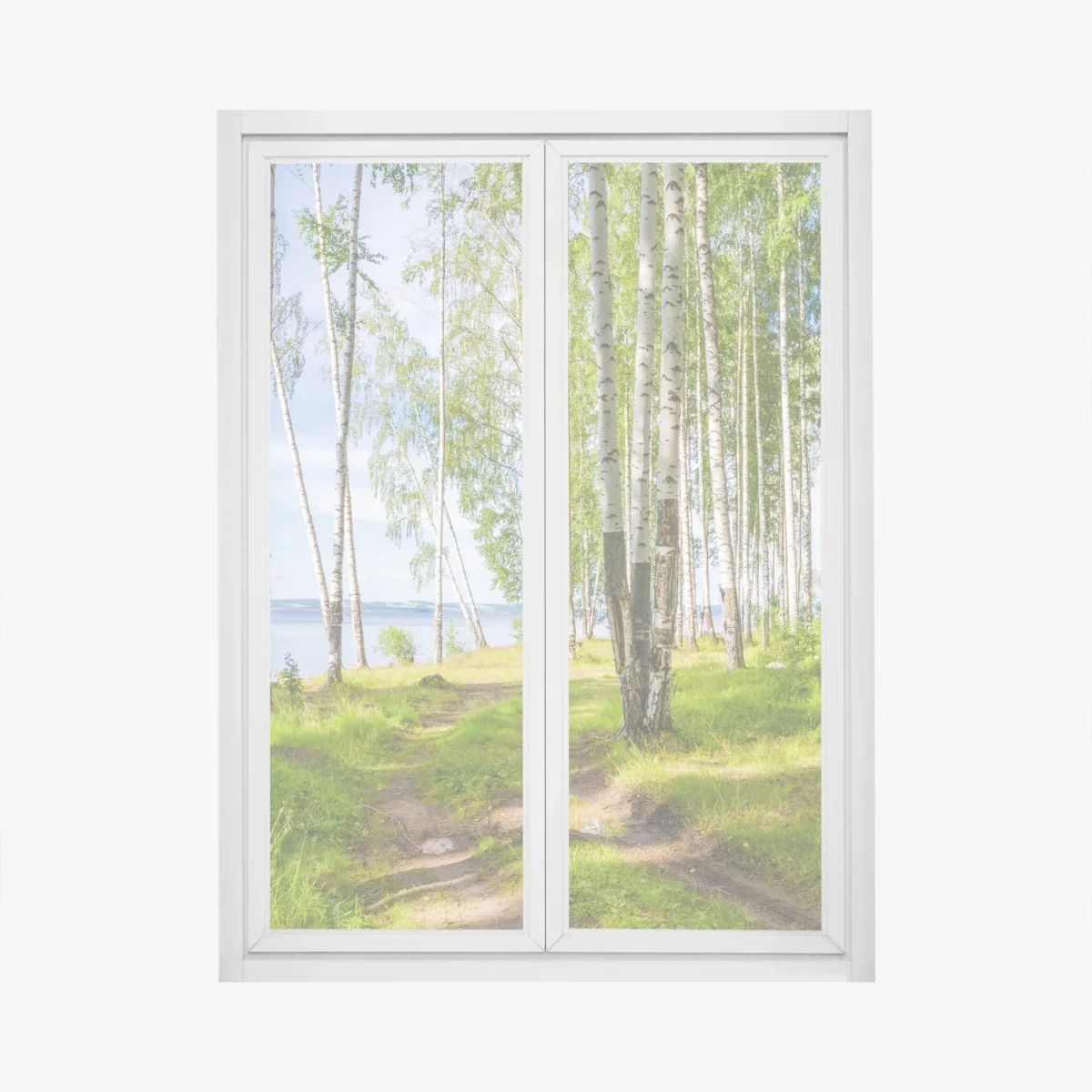Fensteraufkleber sonnige birkenlichtung am wasser – Wallnifity® Fensteraufkleber sonnige birkenlichtung am wasser – Wallnifity®