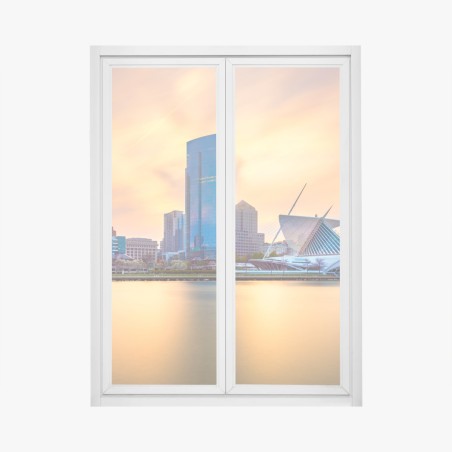 Fensteraufkleber Milwaukee skyline bei dämmerung – Wallnifity®