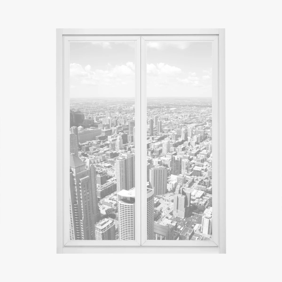 Fensteraufkleber Chicago skyline in graustufen – Wallnifity® Fensteraufkleber Chicago skyline in graustufen – Wallnifity®
