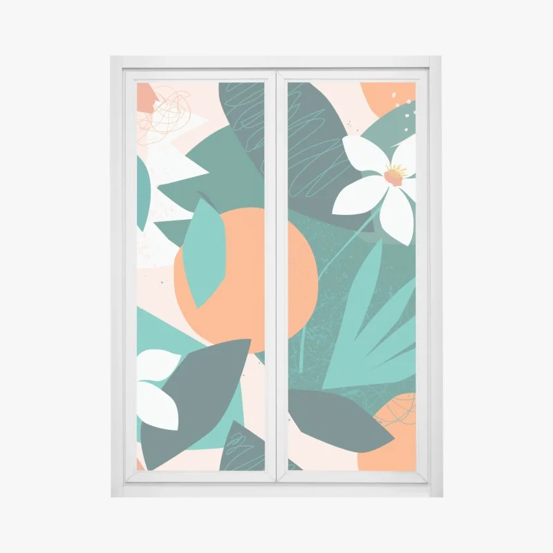 Fensteraufkleber tropische blätter und zitrus illustration