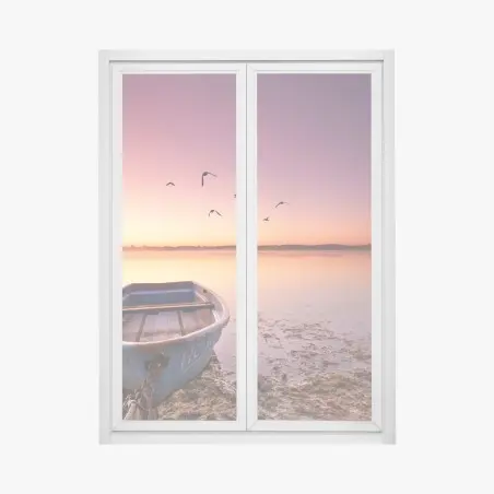 Fensteraufkleber friedliche bootsstimmung im abendlicht – Wallnifity®