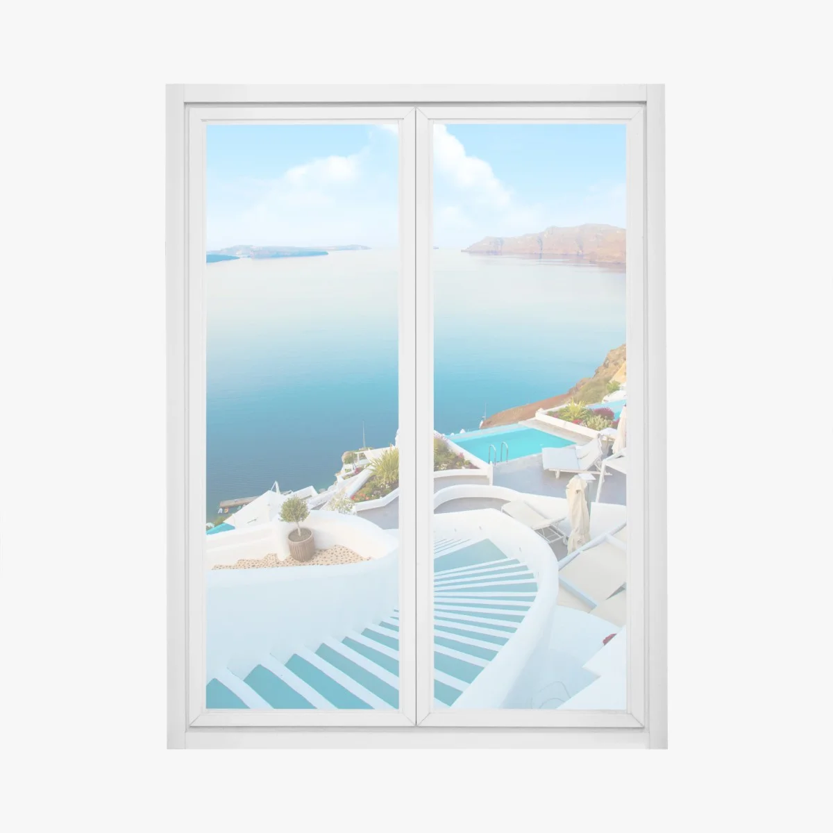 Fensteraufkleber Santorini meerblick terrasse – Wallnifity® Fensteraufkleber Santorini meerblick terrasse – Wallnifity®