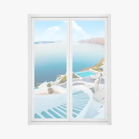 Fensteraufkleber Santorini meerblick terrasse – Wallnifity®