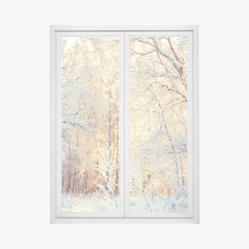 Fensteraufkleber wintersonne im verschneiten wald – Wallnifity®
