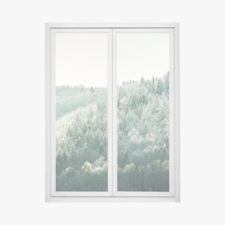 Fensteraufkleber nebliger reifbedeckter wald – Wallnifity®