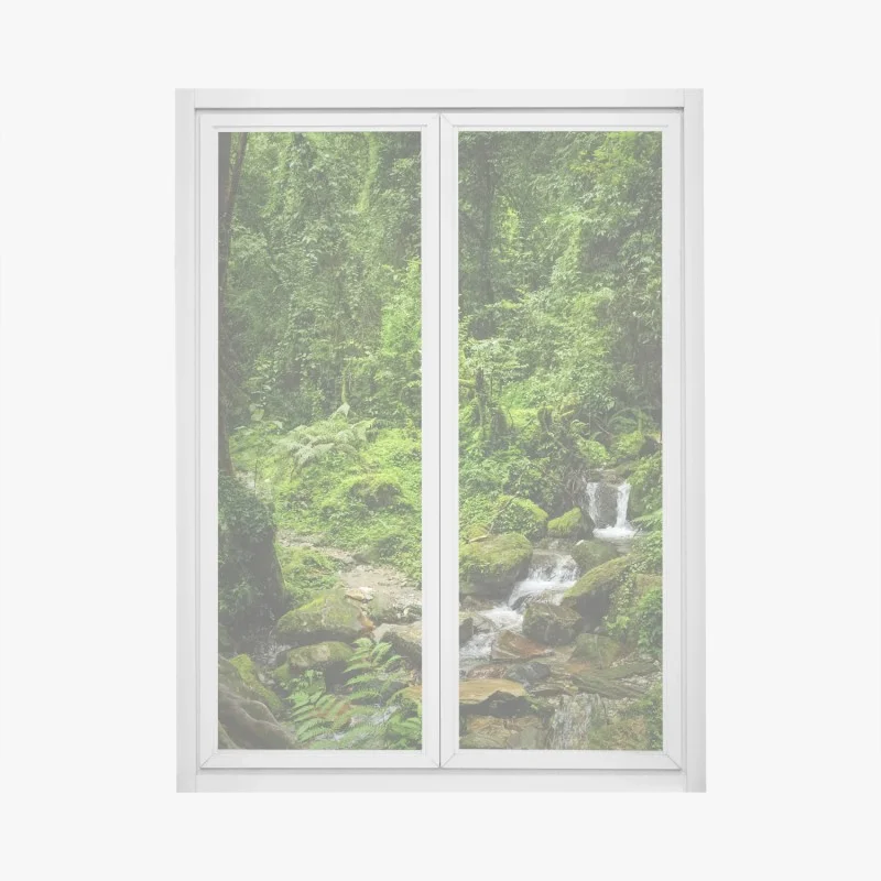 Fensteraufkleber üppiger grüner waldwasserfall